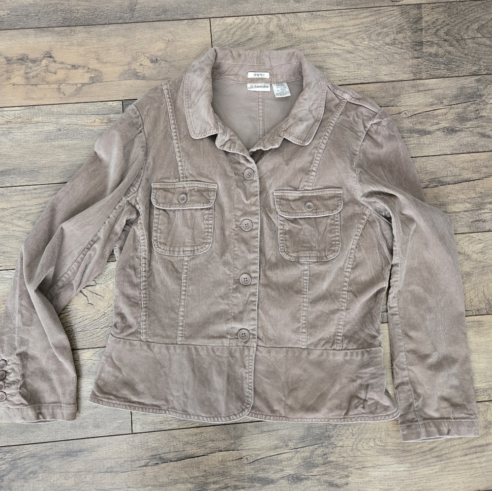 St John's Bay Women's Large Taupe (With A Pink Tint) Jacket, Cotton, Spandex